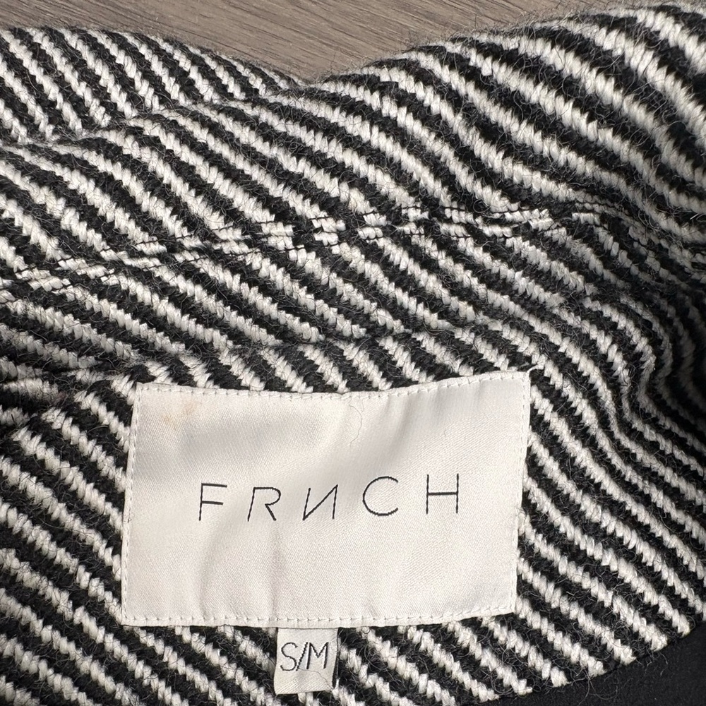 FRNCH Black and White Wool Coat Size S/M - Picture 7 of 8
